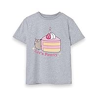 Pusheen Girls Party T-Shirt Lets Pawty Birthday Cake Tee Cute Kitty Short Sleeve Teen Top Cat Apparel Adorable Merchandise