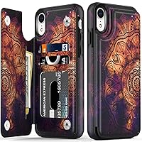 LETO iPhone XR Case,Leather Wallet Case with Fashionable Designs for Girls Women,Flip Folio Cover with Card Slots Kickstand,Protective Phone Case for iPhone XR Beautiful Henna