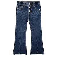 KIDSCOOL SPACE Girls Jeans,Raw Edge 3 Buttons Stretchy Bell-Bottom Denim Pants