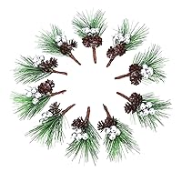 Artificial Pine Picks,10Pcs Fake Gold Berries Branches Christmas Pine Cones Artificial Pine Needles Mini Berries Ornaments for Party Flower Arrangements Wreaths Xmas Gift Decor(Silver)