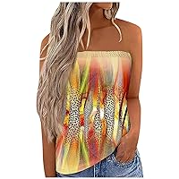 Womens Camisole Tank Tops, Womens Tops Dressy Casual Womens Blouses and Tops Dressy Tube Shirt Womens 2024 Off Shoulder Blouse Vest Bandeau Sleeveless Weekend Strapless Tee Backless (Orange,XX-Large)