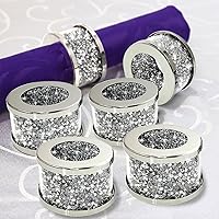 Crystal Glass Napkin Holder Silver Diamond Napkin Rings Pack of 6 Pieces, Glam Crushed Diamond Table Settings Bling Serviette Buckles Cloth Holder
