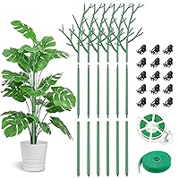 Unves 6 Pack Plant Stakes for Indoor Plants, 39.37 Inch Detachable Plant Support Stakes, Plastic Plant Sticks Support Tall for Indoor Outdoor Plants Potted Flower with Orchid Clips Twist Ties