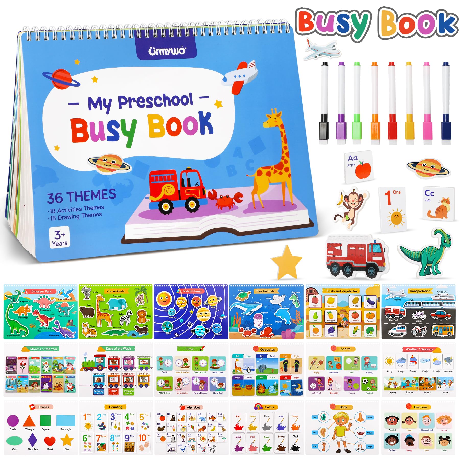 Quiet Book for Toddlers Montessori Activity Toys Busy Book Sensory  Educational Preschool Learning Book for 3 4 5 6 Year Old Boys and Girls  (Animals)