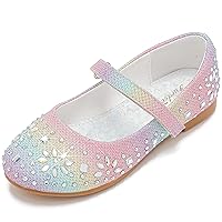 Furdeour Girls Dress Shoes Mary Jane Flower Wedding Party Bridesmaids Shoes Glitter Princess Ballet Flats for Kid Toddler