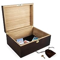 Acacia Wood Keepsake Box with Hinged Lid and Lock Hand Crafted Sturdy Wooden Memory Box for Jewelry Valuables Recipes Keepsakes and More With Soft Interior Lining to Protect Your Valuables
