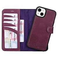 BOULETTA for iPhone 15 Plus Case Magsafe Compatible Full Grain Leather, Magnetic Detachable Folio Phone Wallet Case (2 in 1) - 4 Card Holders with RFID Blocking 6.7 inch, Purple