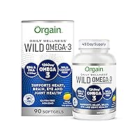 Orgain Omega-3 Fish Oil Supplement, 1240mg, High EPA & DHA 1130mg, Sustainably sourced from Wild-Caught Fish - 45 Day Supply (90 Softgels)
