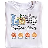 Personalized Love Fall Halloween Grandma Pumpkins Grandkids T-Shirt, Gift for Nana Mom Grandma