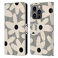 Head Case Designs Officially Licensed Kierkegaard Design Studio Daisy Black Cream Dots Check Retro Abstract Patterns Leather Book Wallet Case Cover Compatible with Apple iPhone 14 Pro