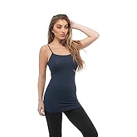 Hollywood Star Fashion Women's Plain Long Spaghetti Strap Tank Top Camis Basic Camisole Cotton (Large, Navy Blue)