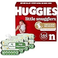 Huggies Little Snugglers Newborn Diapers & Wipes Bundle: Huggies Little Snugglers Newborn Baby Diaper, 144ct & Huggies Natural Care Sensitive Wipes, 12 Packs (768 Wipes) (Packaging May Vary)