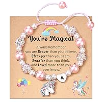 HGDEER Unicorns Gifts for Girls, Adjustable Pink White Pearl Unicorn Bracelet Birthday Christmas Gifts for Daughter Niece Granddaughter
