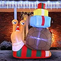 6 FT Tall Christmas Inflatable Cute Snail with a Stack of Gifts, Christmas Inflatable Decoration with Build-in LEDs Blow Up Inflatables for Xmas Party Outdoor Yard Garden Lawn Winter Décor