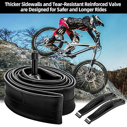 Hapleby 2PCS Premium Bike Tubes Compatible for 26 Inch x 1.75/1.95/2.10/2.125 Bike Tire, Mountain Bike Inner Tube with Schrader Valve, 2PCS Levers