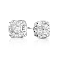 Natalia Drake 1/10 Carat Total Weight Halo Small Diamond Stud Earrings for Women in Rhodium Plated 925 Sterling Silver Color IJ/Clarity I2-I3