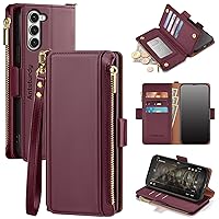 Antsturdy Samsung Galaxy S23+/S23 Plus case Wallet with Card Holder for Women Men,Galaxy S23+/S23 Plus Phone case RFID Blocking PU Leather Flip Cover with Strap Zipper Credit Card Slots,Wine Red
