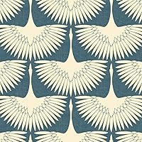 Tempaper x Genevieve Gorder Denim Blue Feather Flock Removable Peel and Stick Wallpaper, 20.5 in X 16.5 ft, Made in the USA