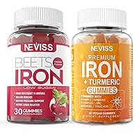 NEVISS Vegan Iron Gummies with 200mg Beet Root & 600mg Turmeric, Gentle Iron
