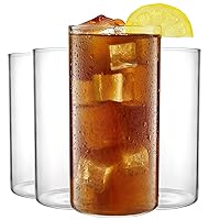 Thin Round Drinking Glasses Set of 4-19 oz Tall Water Glasses - Highball Glass Cups Set - Elegant Drinkware - Deluxe Glassware Sets for Sparkling Cocktails, Wine, Beer, Whiskey, Dinner