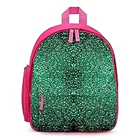 Beautiful Emerald Green Glitter Sparkles Mini Travel Backpack Casual Lightweight Hiking Shoulders Bags with Side Pockets