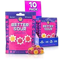 Better Sour Gummies - Apricot, Pomegranate, Plum – Naturally Flavored, Plant-Based, Low Sugar, Healthy Sour Gummy Candy – 3g sugar/60 cal per 1.8 oz Bag, Healthy Treats for Kids & Adults (Pack of 10)