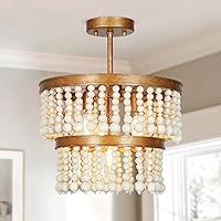 Uolfin Beaded Ceiling Light, Gold 4-Light Boho Semi Flush Mount Ceiling Lights, 2-Tier Vintage Bead Close to Ceiling Light Fixtures for Kitchen, Bedrooms, Entryway, Foyer