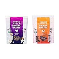 Organic Dog Treats Premium Chicken with Sweet Potato, Turmeric, and Flaxseed for Joint and Gut Health, Turkey with Immune Support Mushroom, Grain-Free, 5 oz Each