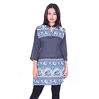 Indian Womne's Cotton Top Animal Print Grey Color Tunic Ethnic Kurti Plus Size (6XL)