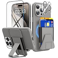 JUESHITUO Magnetic for iPhone 15 Pro Case Wallet with Card Holder[Super Strong Magnetic Wallet with Adiustable Stand][Military Grade Drop Protection][Screen Protector&Lens Protector] 6.1in,Titanium