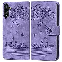 NKECXKJ Galaxy S24 Flip Wallet Case, Design for Samsung S 24 Leather Flower Pattern Magnetic Folio Cover with Card Holder Kickstand Shockproof Back Flip Protective Cover for Women Girls Purple