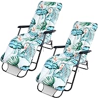 2 Pcs 67 x 21 Inch Lounge Chair Cushion Lounger Cushion Rocking Outdoor Chaise Lounge Cushion for Outdoor Furniture Floral Thick High Back Patio Chair Cushions with 8 Ties and Top Cover