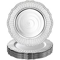 Dicunoy 12 Pack Charger Plates, 13 Inch Silver Dinner Under Plates, Plastic Round Server Ware Charger Service Base Plates Beaded Rim, Serving Trays for Wedding, Party, Christmas Dinner