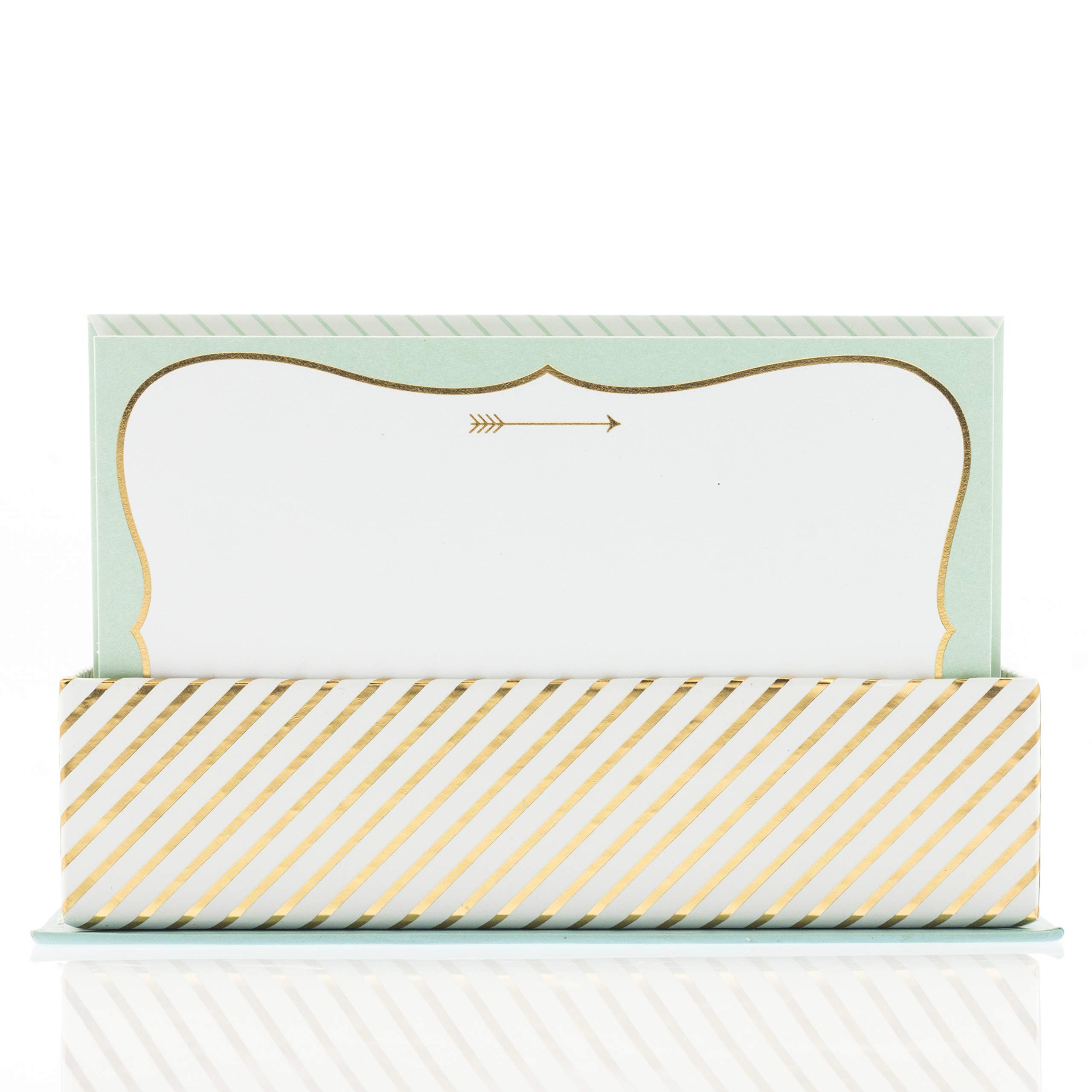 Graphique Mint and Gold Flat Notes – Note Card Stationery with Stylish, Soft Teal Border and Printed Gold Arrow, 50 Note Cards and Matching Envelopes for Thank You Notes, Invitations, Gifts and More, 5.625