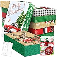 12 Extra Large Christmas Gift Wrap Boxes Bulk with Lids, 12 Tissue paper and 80 Foil Christmas gift Stickers for Wrapping Oversized Clothes (Robes, Sweater, Coat, Shirts) and Xmas Holiday Present