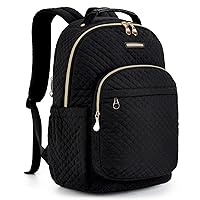LIGHT FLIGHT Travel Laptop Backpack Women, 15.6 Inch Anti Theft Laptop Backpack with USB Charging Hole Water Resistant Casual Daypack Computer Backpack for Work, Quilted Black