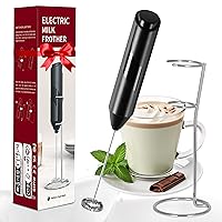 HealSmart Milk Frother Handheld, Battery Operated Whisk Maker with Stainless Steel Stand Hand Drink Mixer for Coffee, Lattes, Cappuccino, Matcha, Black