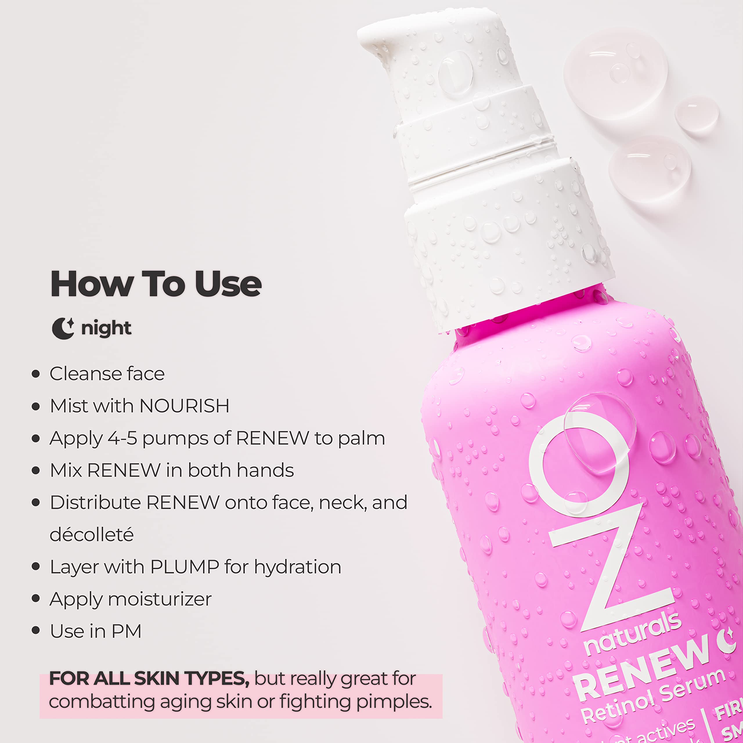 OZNATURALS RENEW: Retinol Serum/Increased Skin Renewal and Support - Improve Skin Tone, Reduce Age Spots, and Smooth Skin Texture - Nightly Skincare Routine | 1oz