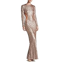 Dress the Population Women's Lara Long Sleeve Sequin Gown with Cut Outs