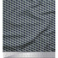 Soimoi Silk Blue Fabric - by The Yard - 42 Inch Wide - Herringbone Geometric Shirting - Classic Elegance with Herringbone Patterns Printed Fabric