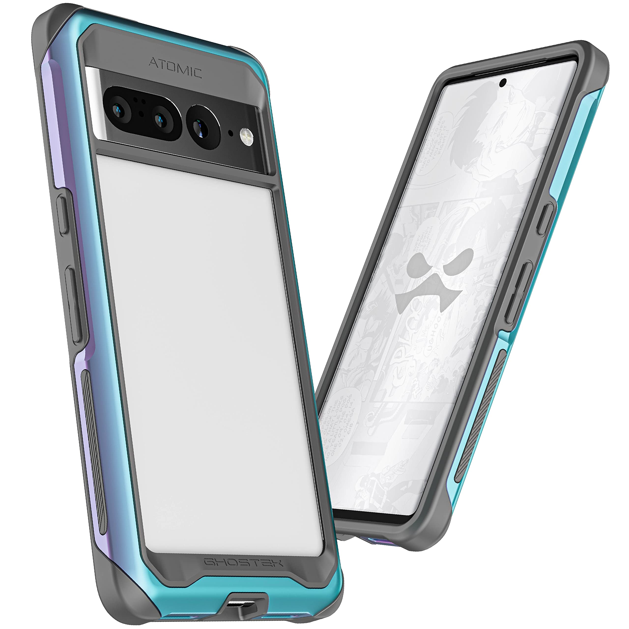 Ghostek ATOMIC slim Google Pixel 7 Case Clear with Aluminum Bumper Premium Rugged Heavy Duty Shockproof Protection Tough Protective Phone Covers Designed for 2022 Google Pixel 7 (6.3 Inch) (Prismatic)