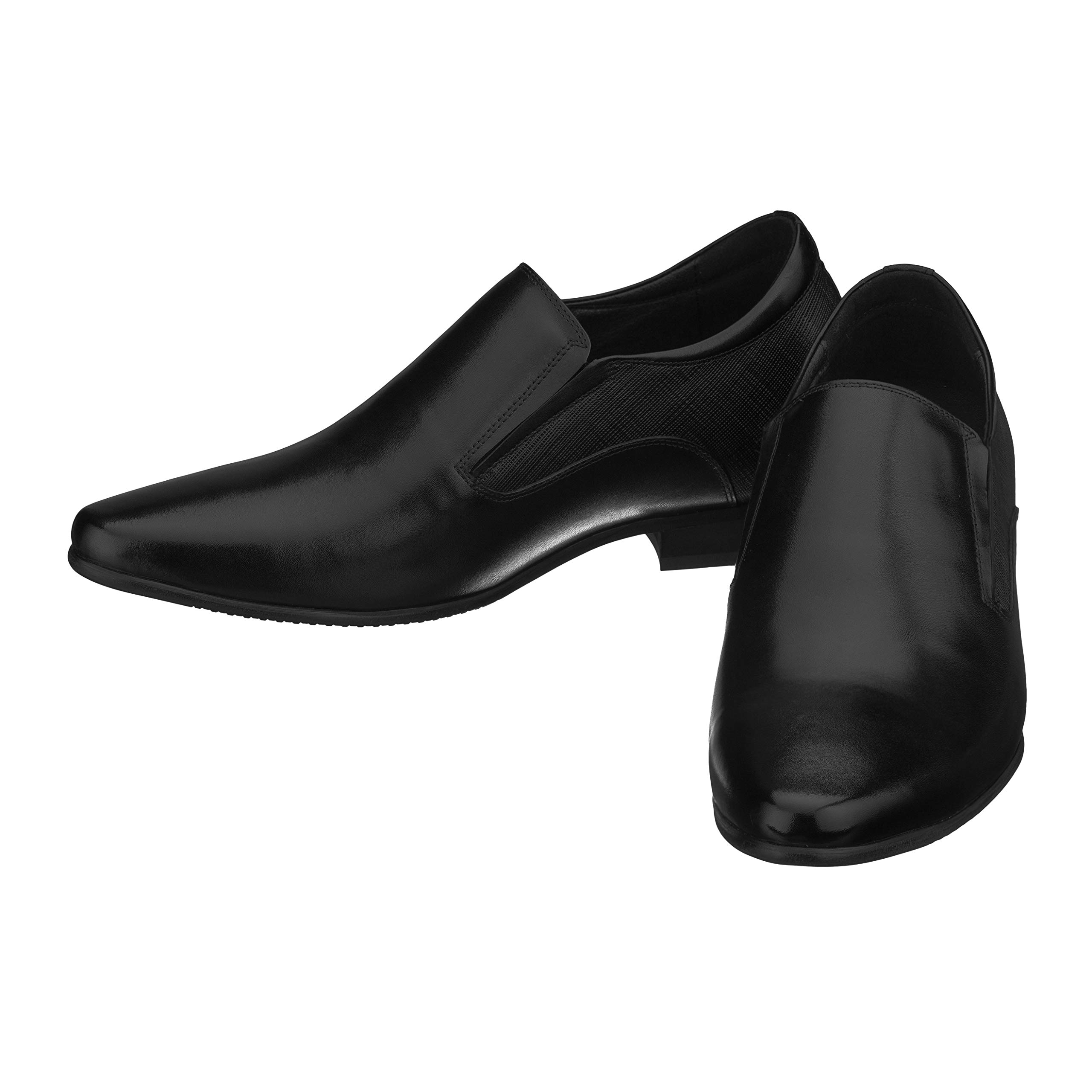 CALTO Men's Invisible Height Increasing Elevator Shoes - Leather Slip-on Formal Dress Loafers- 3 Inches Taller