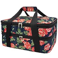 Double Insulated Casserole Carrier Bag - Casserole Dish Carrier, Hot & Cold Food Carry Bag Potluck Parties, Lasagna Holder Tote for Picnics,Beaches,Traveling or Gifts, Fits 9”x13” Baking Dish, Flower