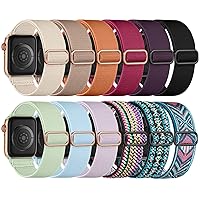 12Pack Stretchy Nylon Solo Loop Bands Compatible with Apple Watch 38mm 40mm 41mm 42mm 44mm 45mm 49mm Women Men, Adjustable Braided Sport Elastic Strap for iWatch Ultra SE Series 8 7 6 5 4 3 2 1