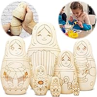 AEVVV Paint Your Own Matryoshka Doll Set 7 pcs - Blank Nesting Dolls for Coloring - Unpainted Russian Nesting Dolls - Unfinished Wood Crafts DIY Projects