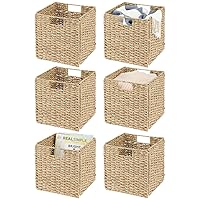 mDesign Seagrass Woven Cube Basket Organizer with Handles - Storage for Bedroom, Office, Living Room, Bathroom, Perfect for Cubby Storage Units - Hold Blankets, Magazines, Books - 6 Pack - Natural/Tan