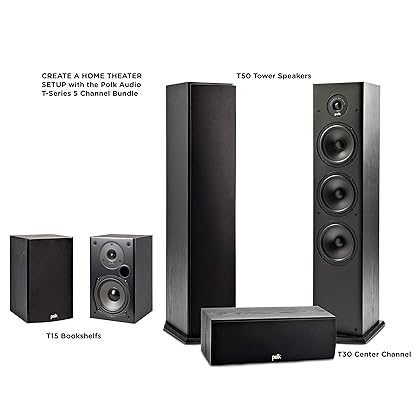 Polk Audio T Series 5 Channel Home Theater Bundle | Includes Two (2) T15 Bookshelf, One (1) T30 Center Channel & Two (2) T50 Tower Speakers | Premium Sound at a Great Value | Dolby and DTS Surround