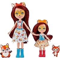 Enchantimals Felicity & Feana Fox Sister Dolls (6-in & 4-in) & 2 Animal Figures, Removable Skirt and Accessories, Great Gift for Kids Ages 3Y+