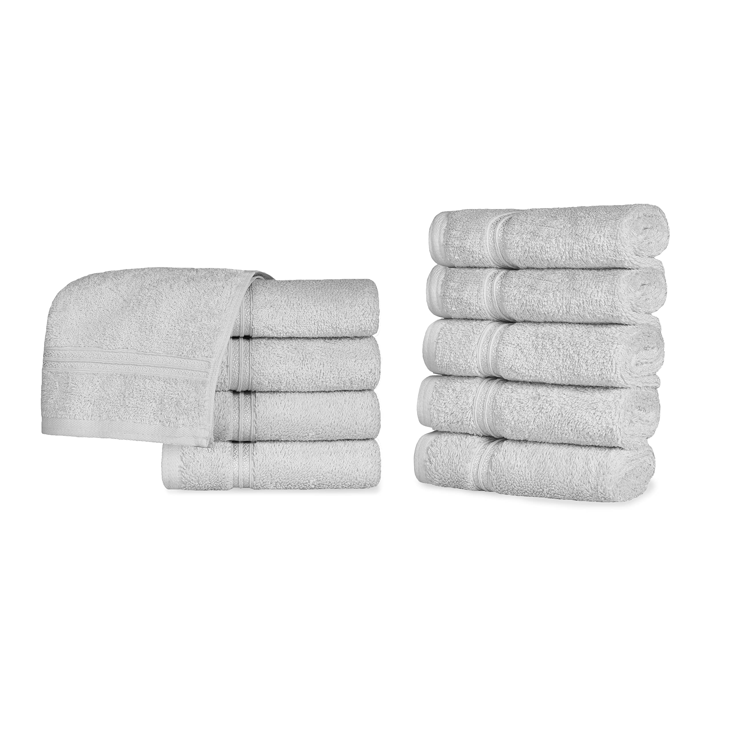SUPERIOR Egyptian Cotton 10-Piece Face Towel Set, Small Towels for Facial, Spa, Quick Dry, Absorbent Towels, Bathroom Accessories, Guest Bath, Home Essentials, Washcloth, Airbnb, Silver