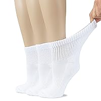 Hugh Ugoli Women's Cotton Diabetic Ankle Socks, Wide, Loose & Stretchy, Seamless Toe & Non Binding Top, Semi Cushion, 3 Pairs